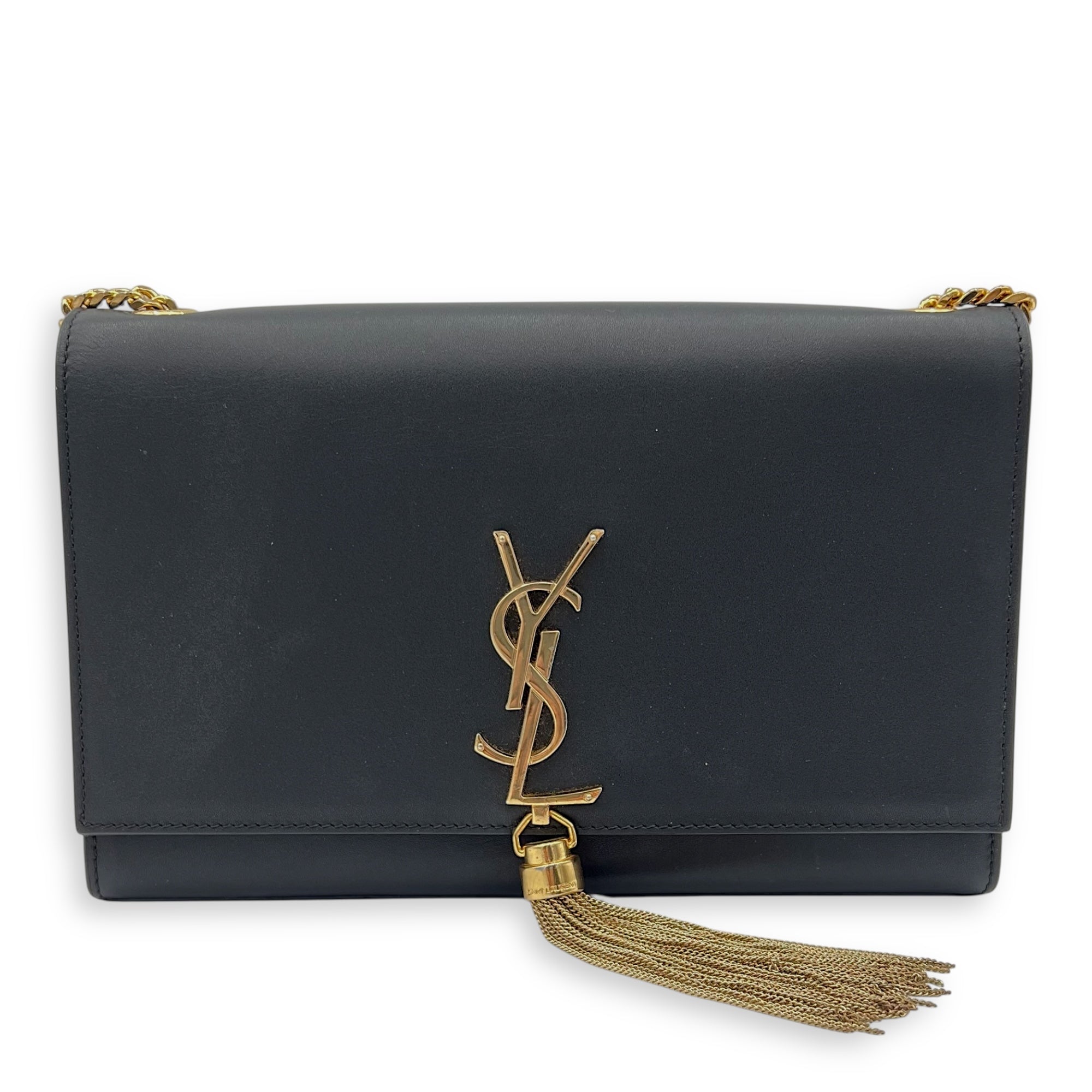 Saint Laurent Kate Crossbody Bag Black in Calfskin, Gold hardware_12