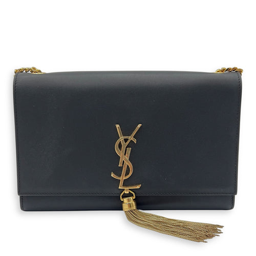 Saint Laurent Kate Crossbody Bag Black in Calfskin, Gold hardware_12