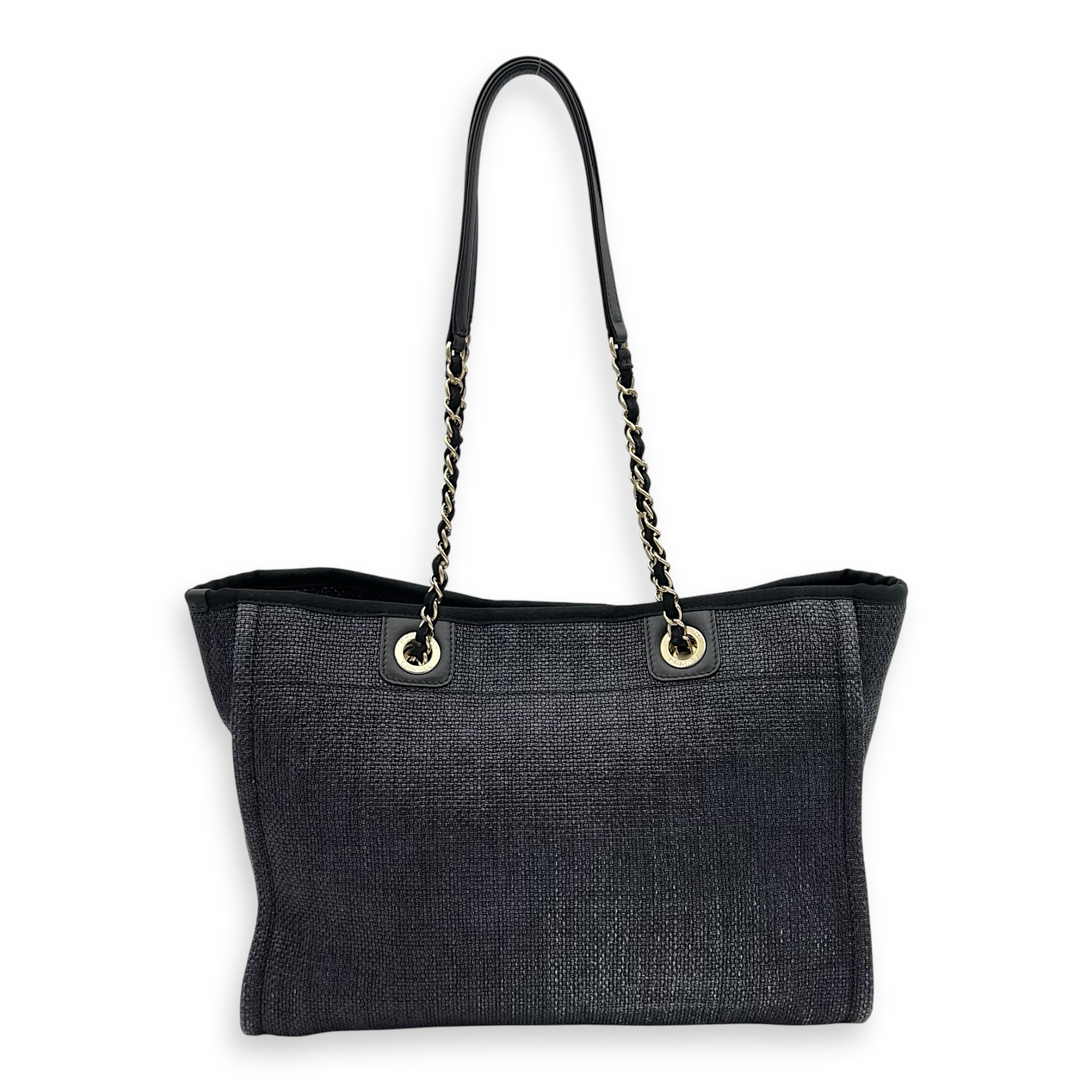 Chanel Deauville Tote Bag Blue in Fabric, Gold hardware_10