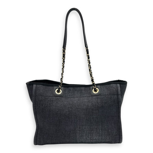 Chanel Deauville Tote Bag Blue in Fabric, Gold hardware_10