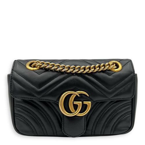 Gucci GG Marmont Shoulder Bag Mini Black in Calfskin, Gold hardware_10