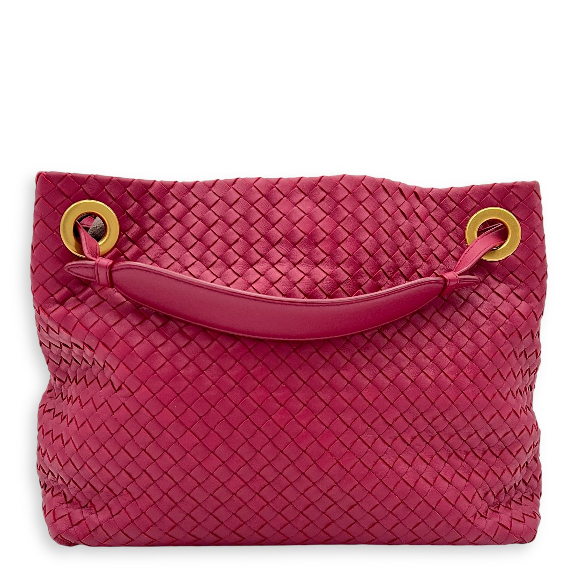 Bottega Veneta Intrecciato Top Handle Bag Red in Calfskin, Gold hardware_10