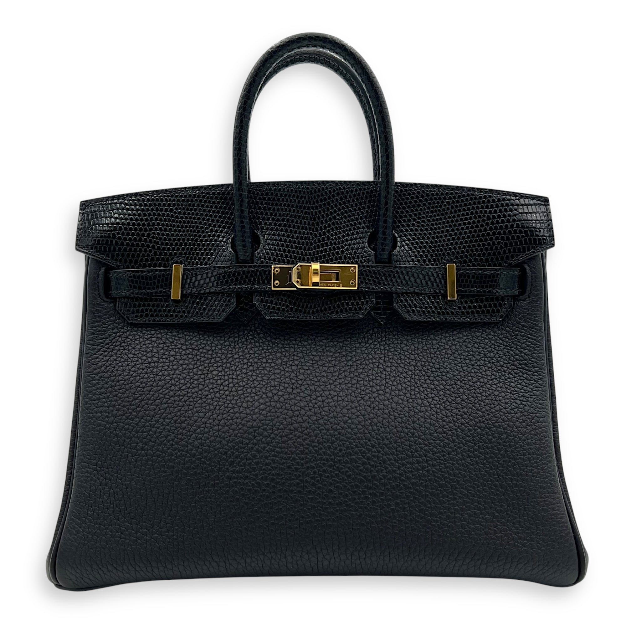 Hermès Birkin Noir Top Handle Bag in Togo & Lizard, Gold hardware_1