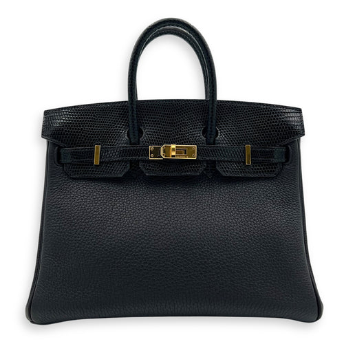 Hermès Birkin Noir Top Handle Bag in Togo & Lizard, Gold hardware_1