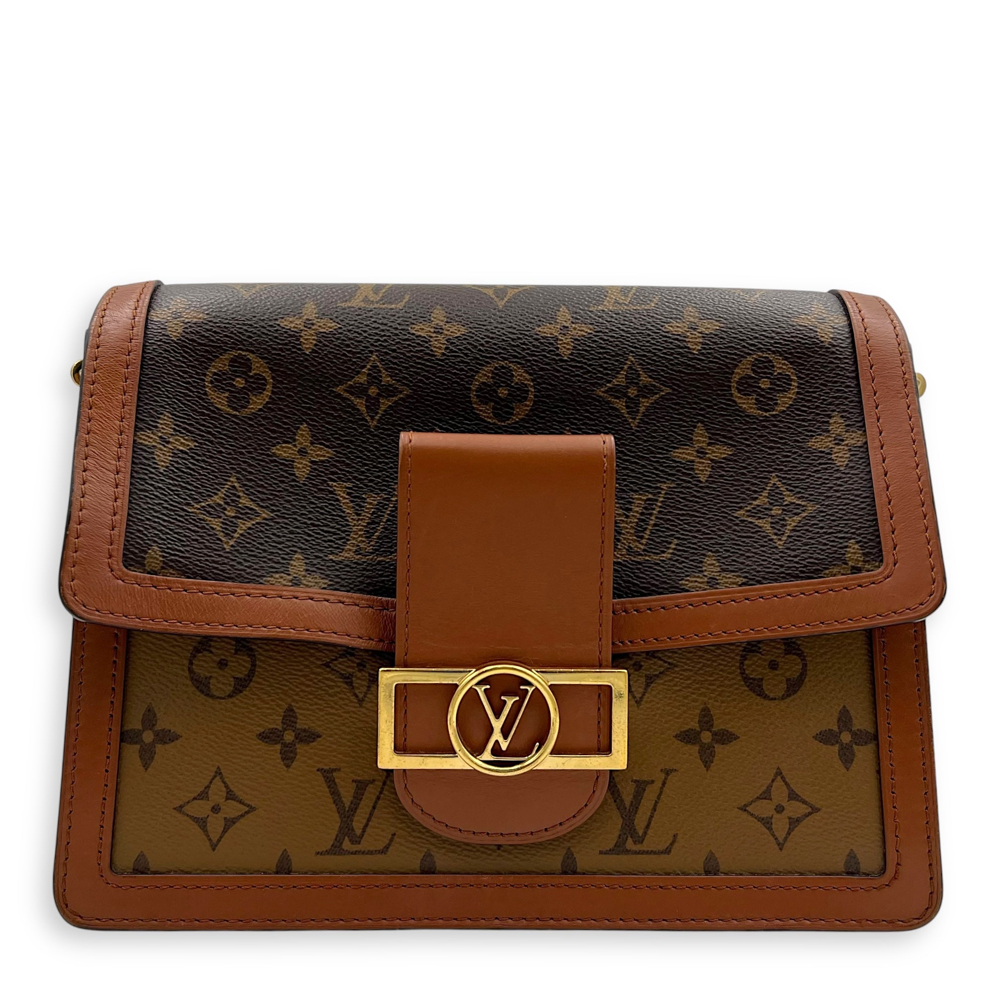 Louis Vuitton Dauphine MM Brown Shoulder Bag in Monogram Coated Canvas, Gold hardware_1