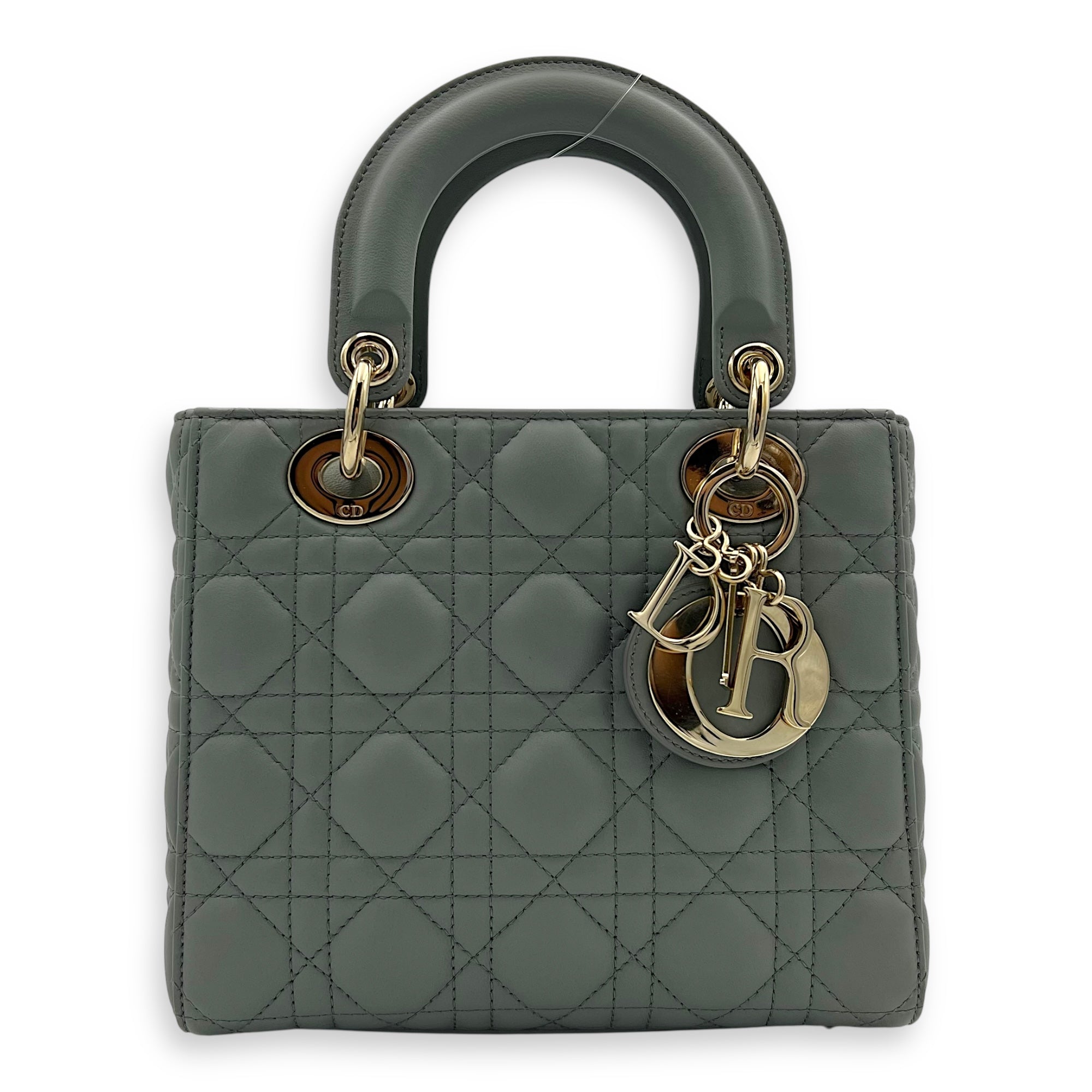 Dior Lady Dior Top Handle Bag Small Green in Lambskin, Gold hardware_1