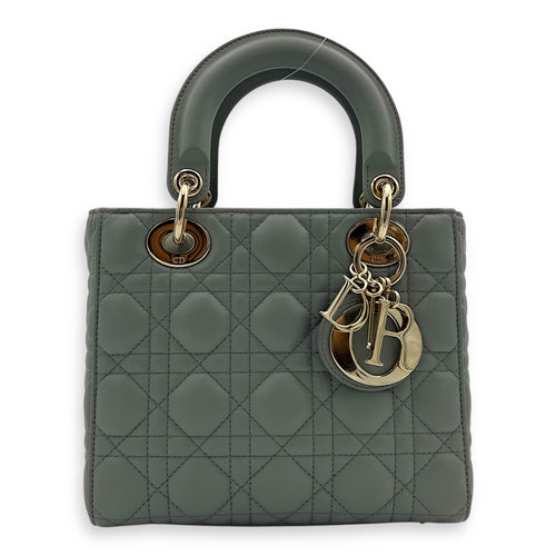 Dior Lady Dior Top Handle Bag Small Green in Lambskin, Gold hardware_1
