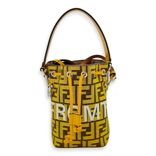 Fendi Mon Tresor Bucket Bag Yellow in Canvas, Silver hardware_4