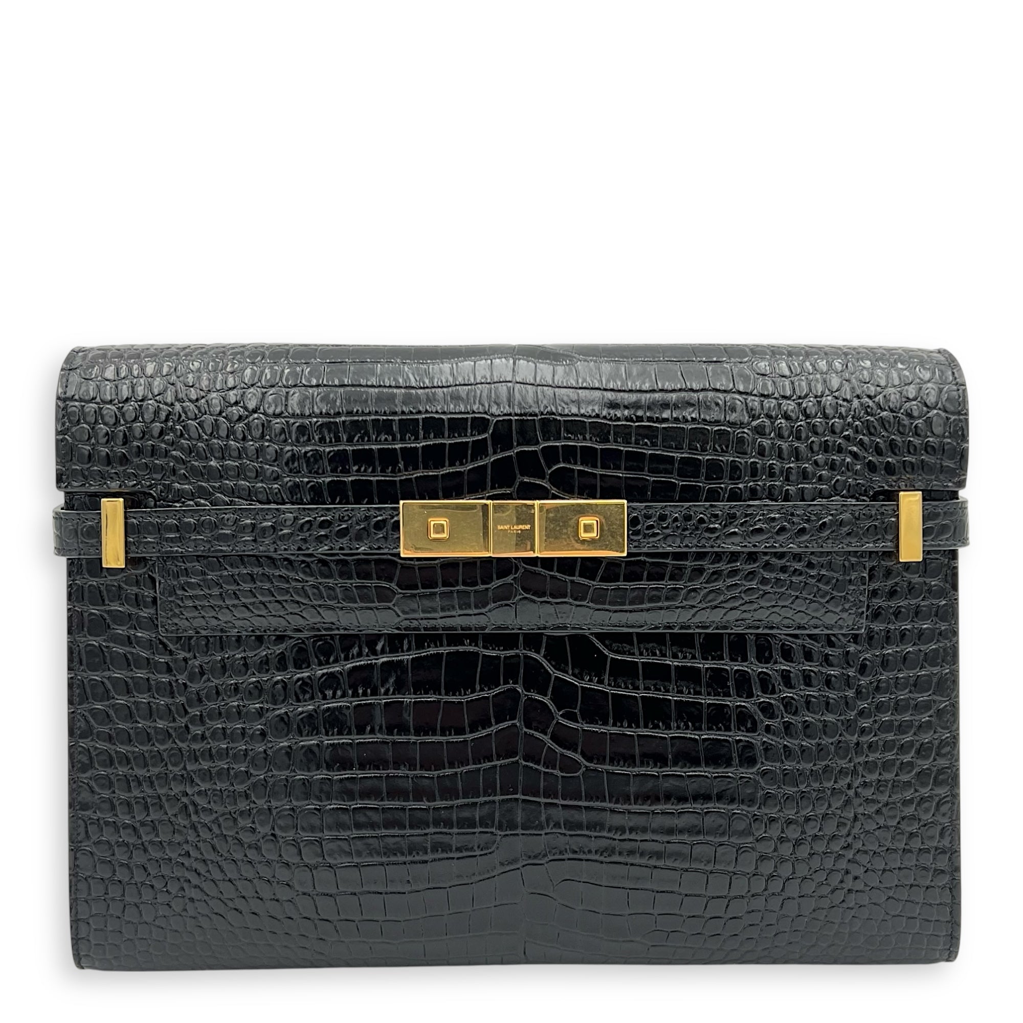 Saint Laurent Manhattan Crossbody Bag Medium Black in Calfskin, Gold hardware_8