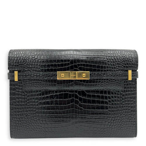 Saint Laurent Manhattan Crossbody Bag Medium Black in Calfskin, Gold hardware_8