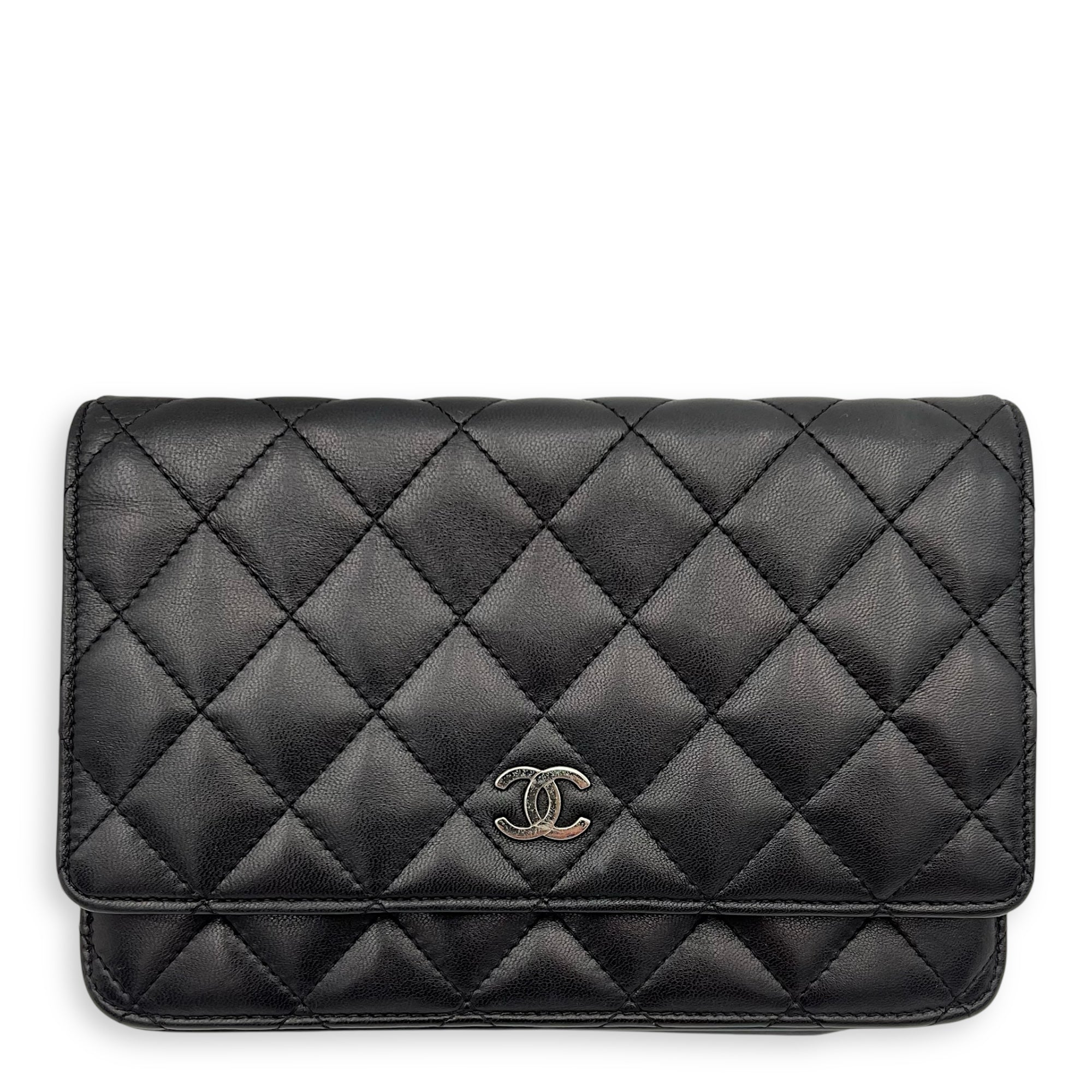 Chanel Classic CC Wallet On Chain Black in Lambskin, Silver hardware_10