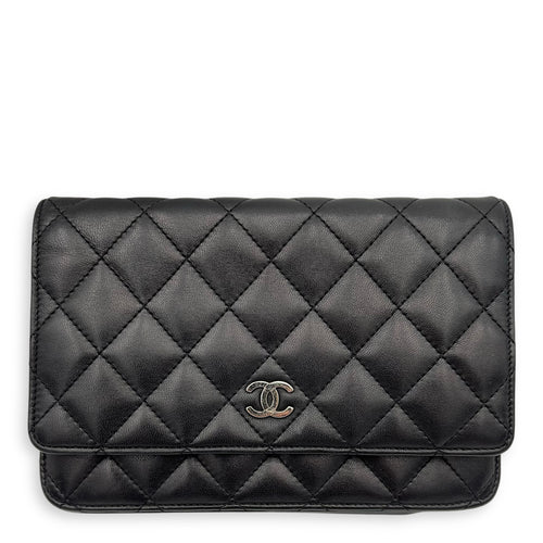 Chanel Classic CC Wallet On Chain Black in Lambskin, Silver hardware_10