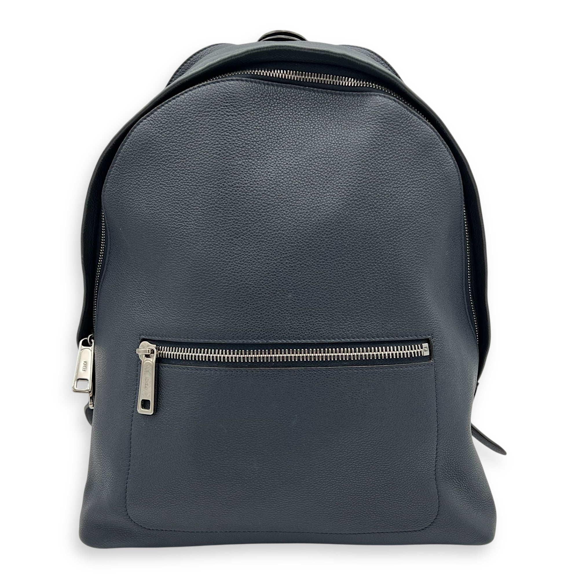 Fendi Chiodo Backpack Blue in Calfskin, Silver hardware_14