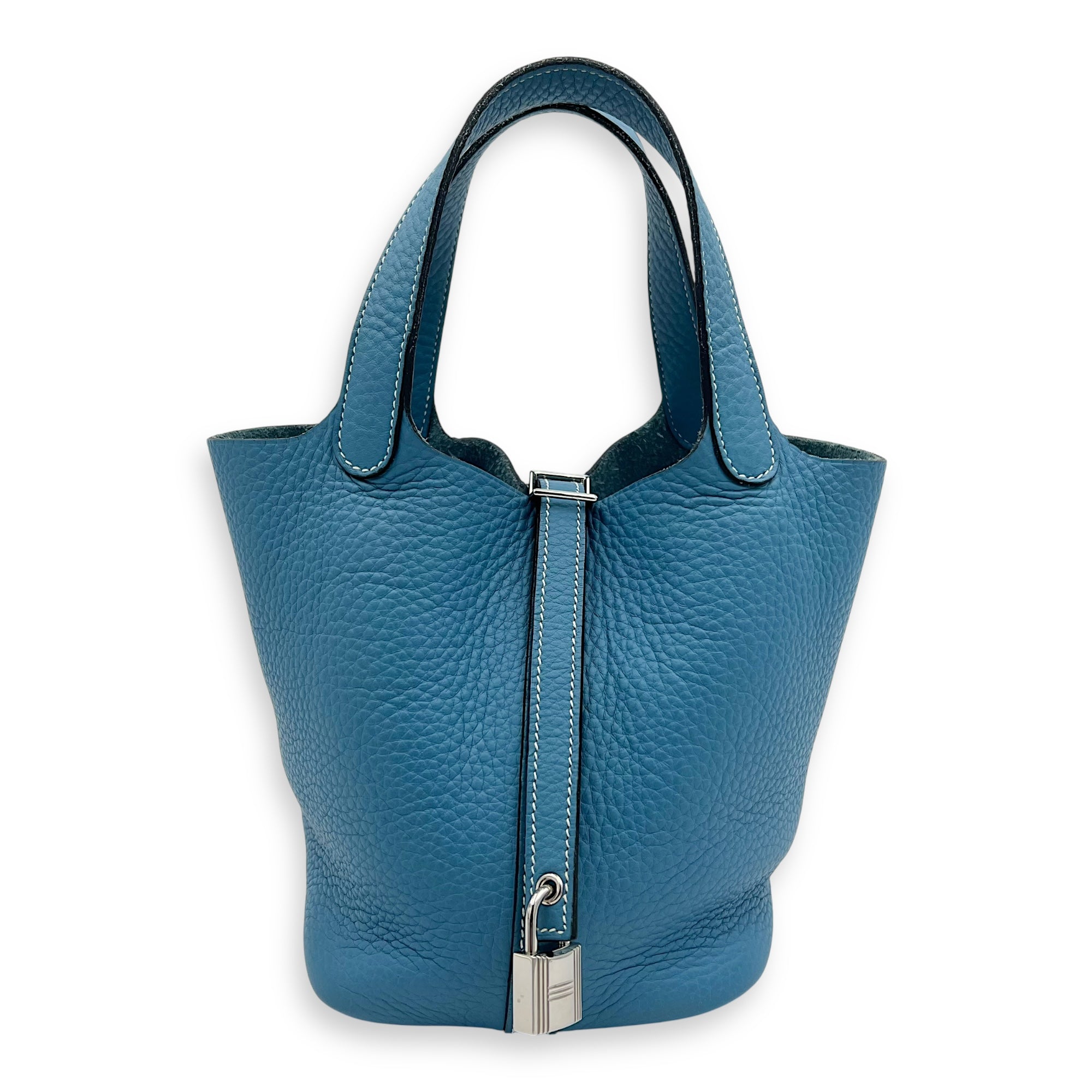 Hermès Picotin 18 Blue Jean Top Handle Bag in Clemence, Palladium hardware_1