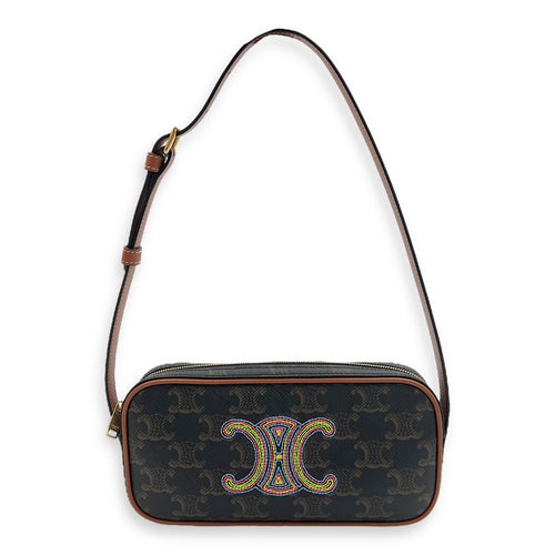 Celine Triomphe Shoulder Bag Brown in Coated Canvas, Gold hardware_1