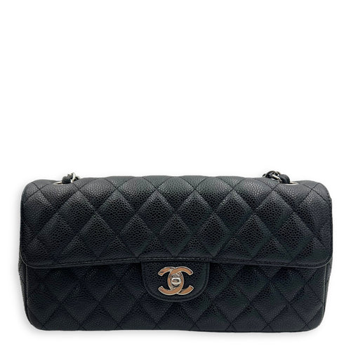 Chanel East West Flap Shoulder Bag Black in Caviar Leather, Silver hardware_1
