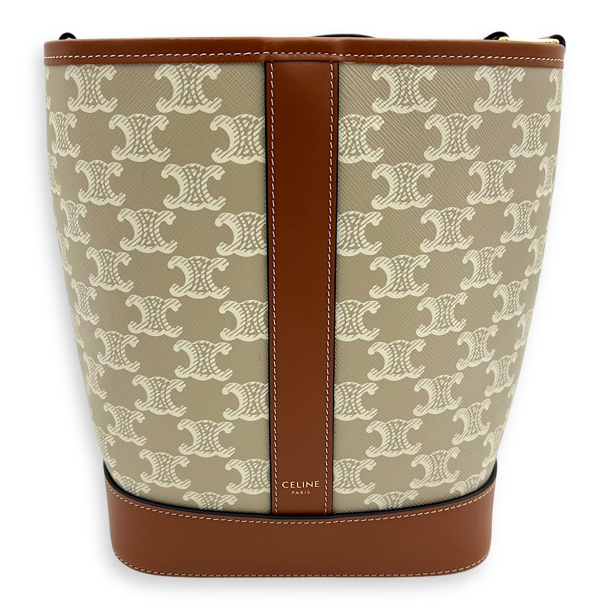 Celine Triomphe Bucket Bag Grey in Coated Canvas, Gold hardware_1