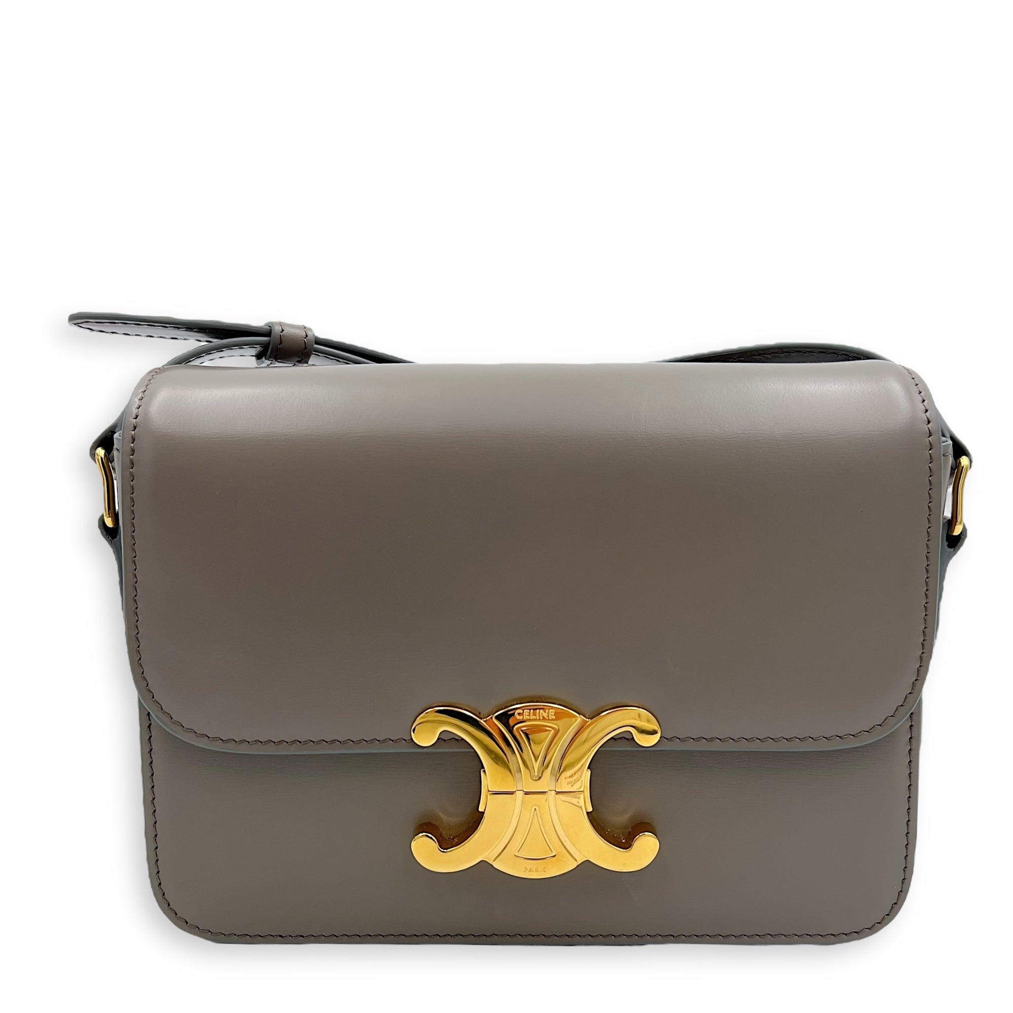Celine Triomphe Crossbody Bag teen Grey in Calfskin, Gold hardware_1