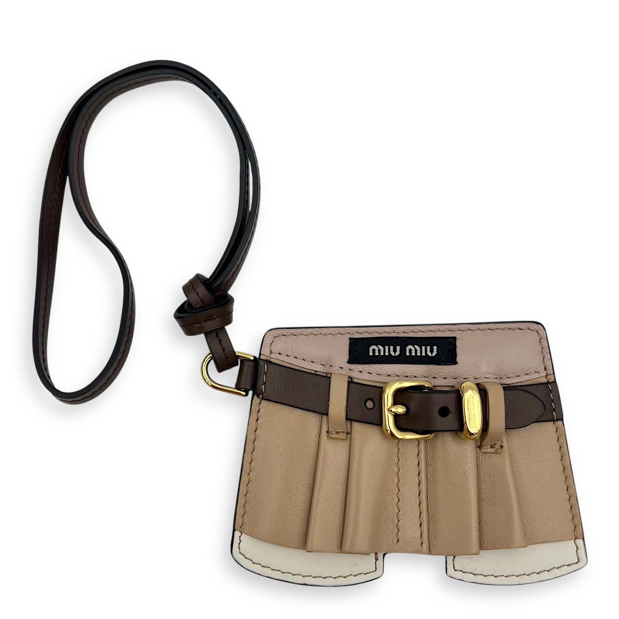 Miu Miu Trick Keychain Brown in Calfskin, Gold hardware_1