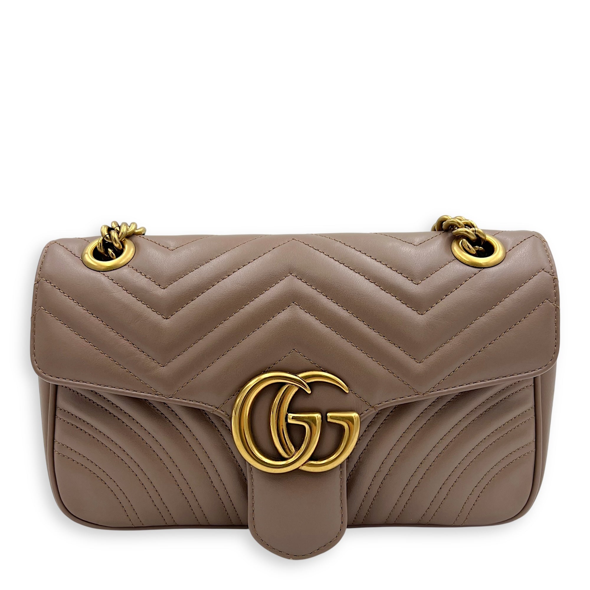 Gucci GG Marmont Shoulder Bag Beige in Calfskin, Gold hardware_1