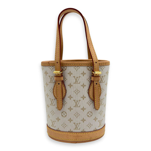 Louis Vuitton Nano White Bucket Bag in Canvas, Gold hardware_1