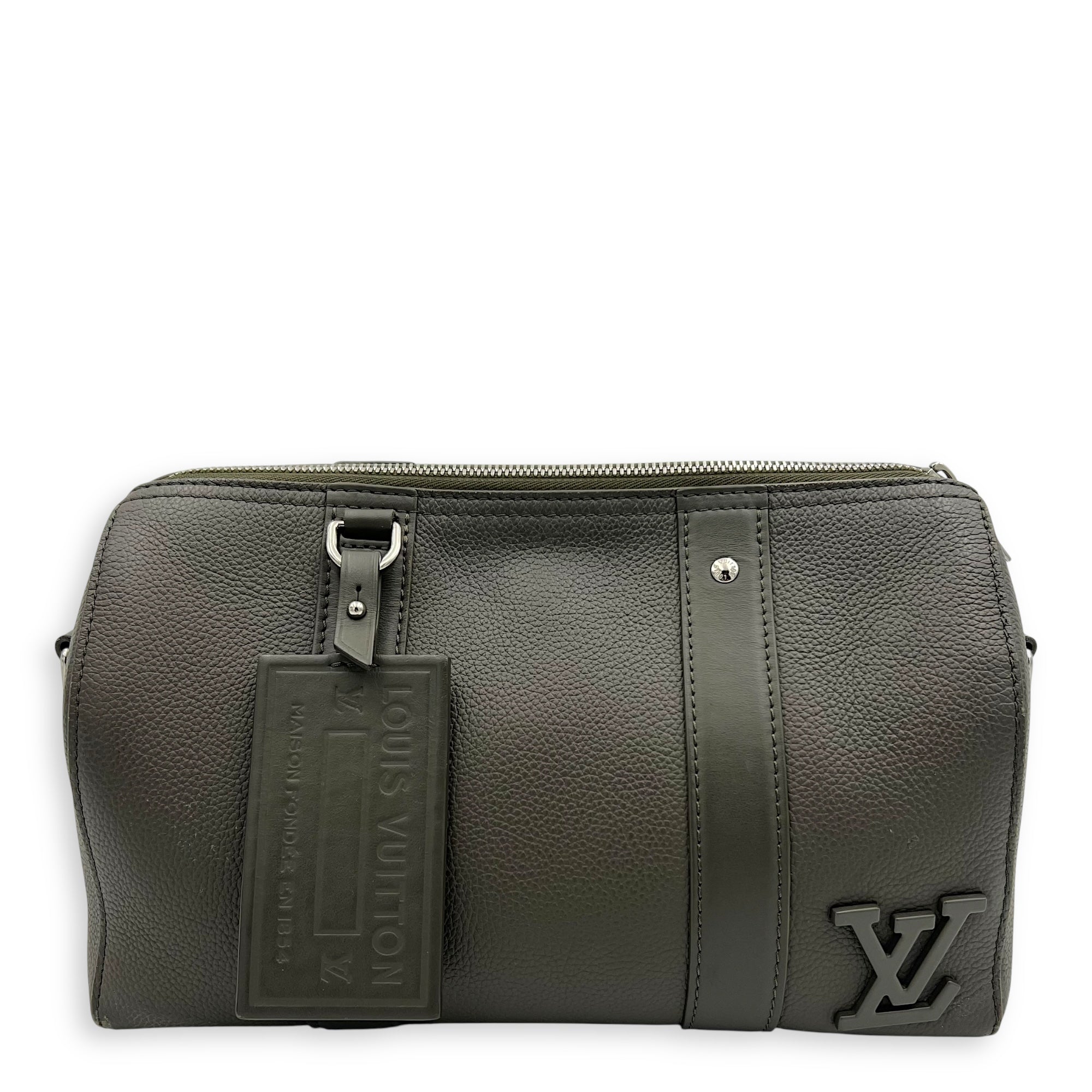 Louis Vuitton Keepall Green Top Handle Bag in Aerogram Leather, Silver hardware_1