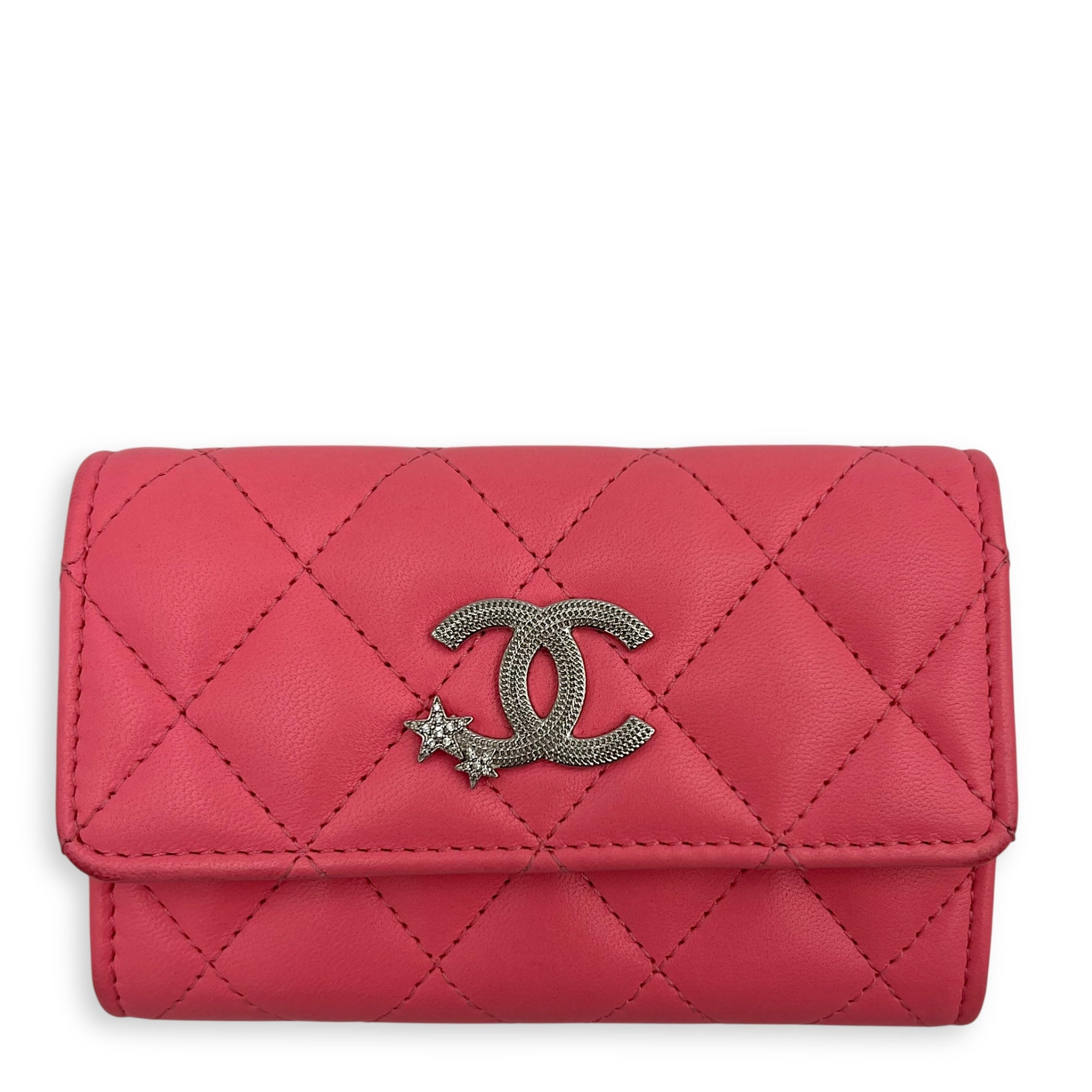 Chanel CC Pink Card Holder in Lambskin, Silver hardware_1