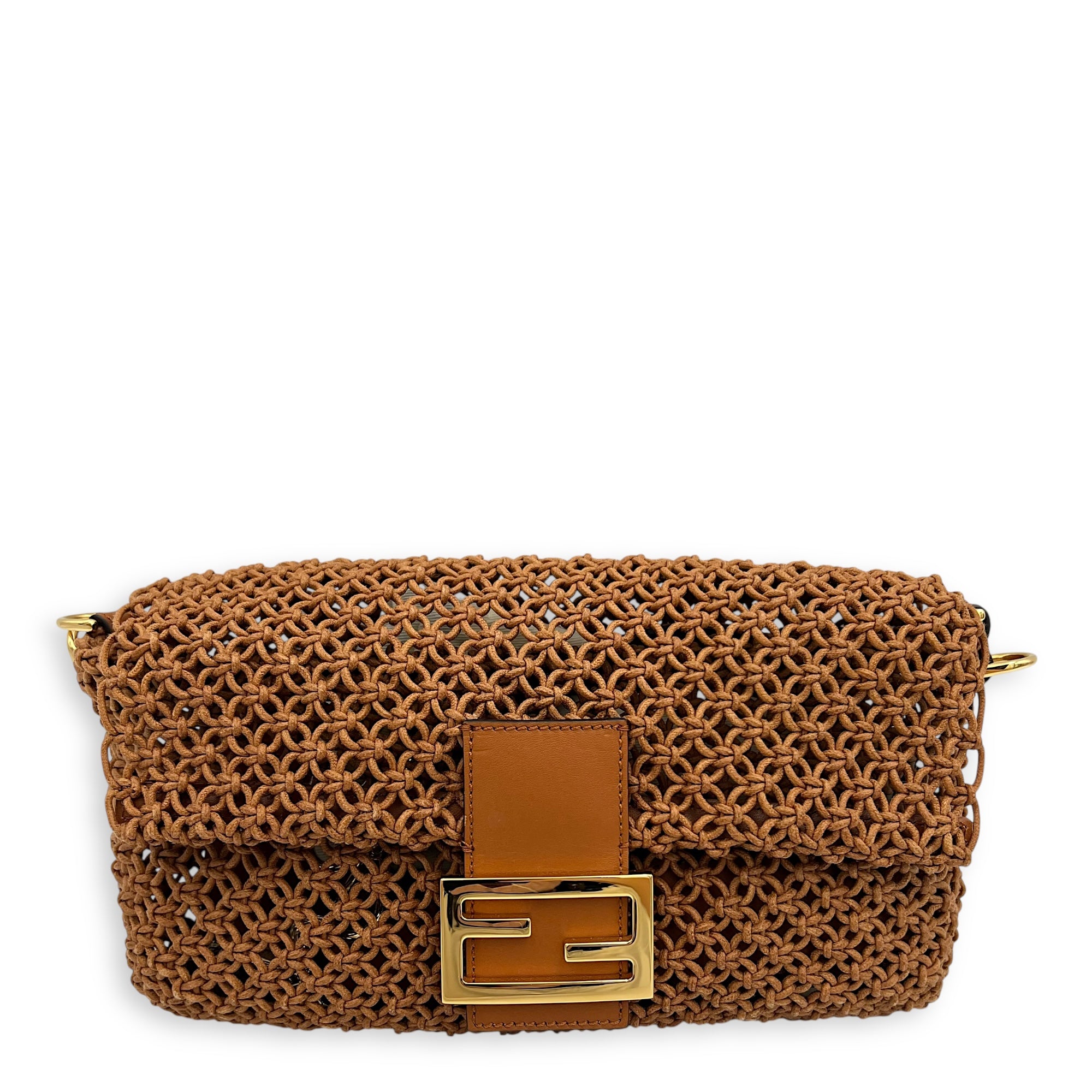 Fendi Baguette Shoulder Bag Brown in Braided leather, Gold hardware_1