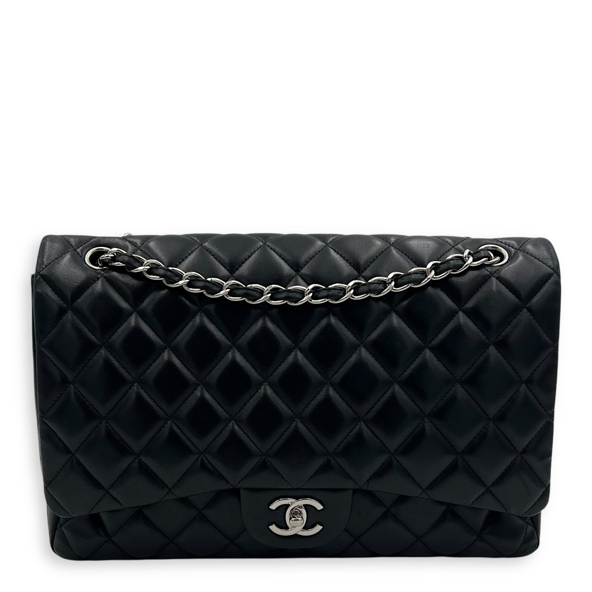 Chanel Classic Maxi Black Shoulder Bag in Lambskin, Silver hardware_1