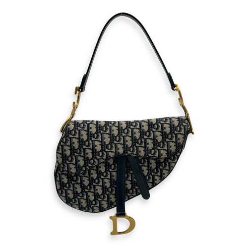 Dior Saddle Shoulder Bag Blue in Jacquard, Gold hardware_11