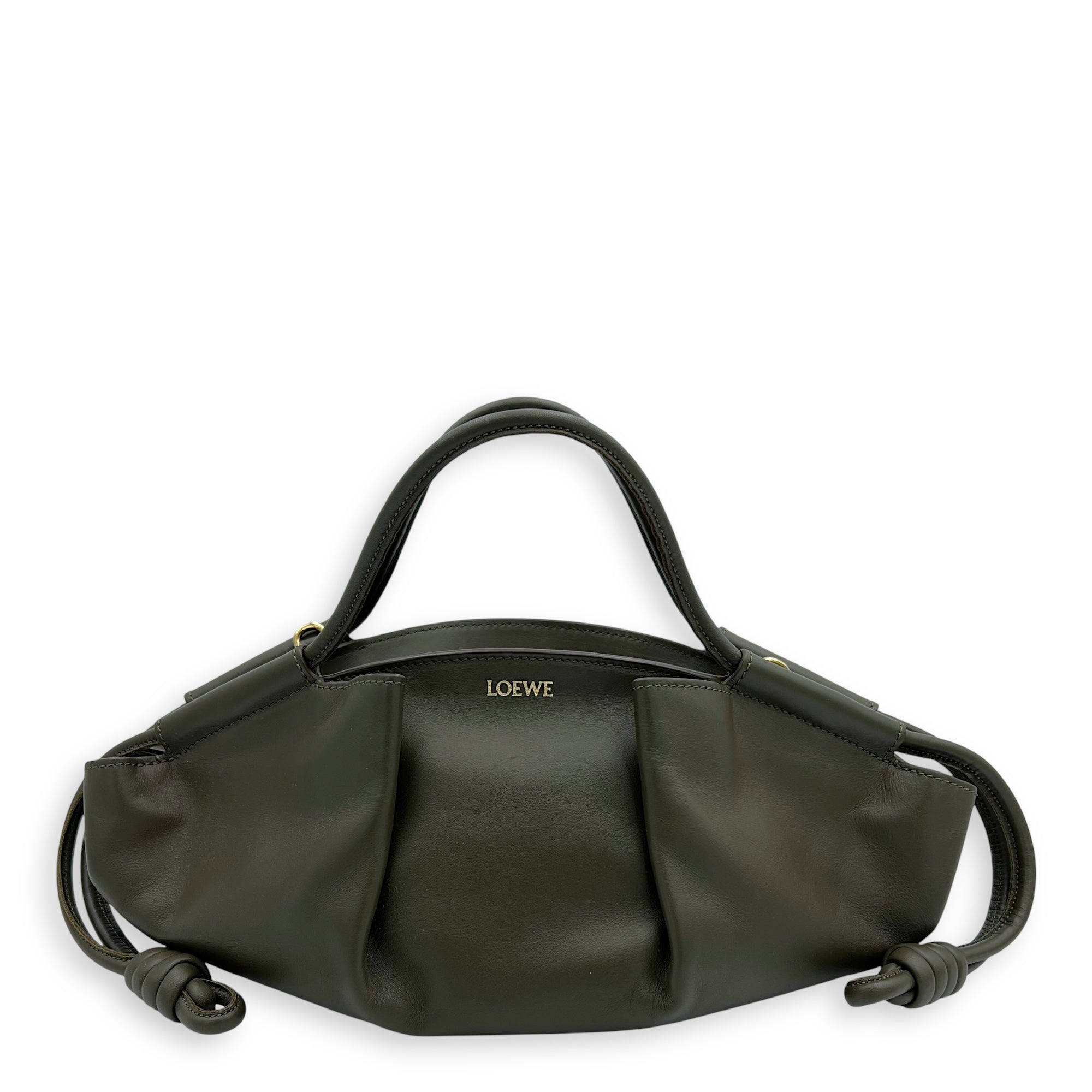 Loewe Paseo Top Handle Bag Green in Calfskin, Gold hardware_11