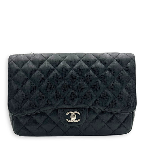 Chanel Classic Shoulder Bag Jumbo Black in Caviar Leather, Silver hardware_9