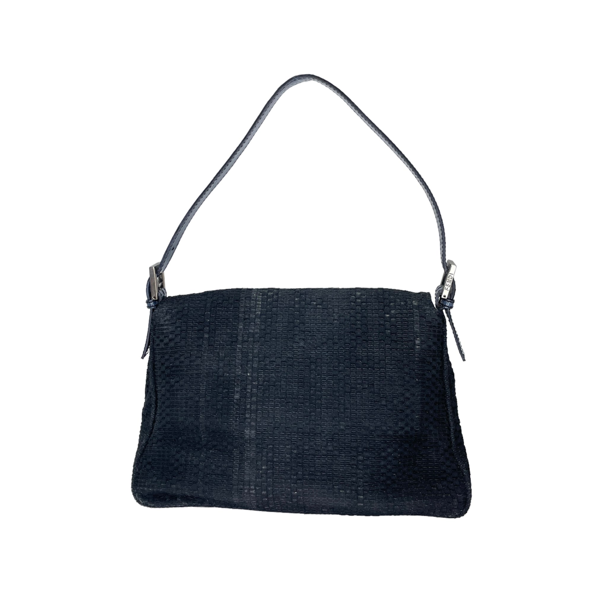 Mamma Baguette Black Shoulder Bag in Canvas, Silver hardware