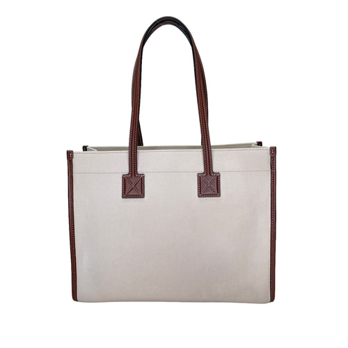 Freya Small Brown Tote Bag in Canvas, Gold hardware