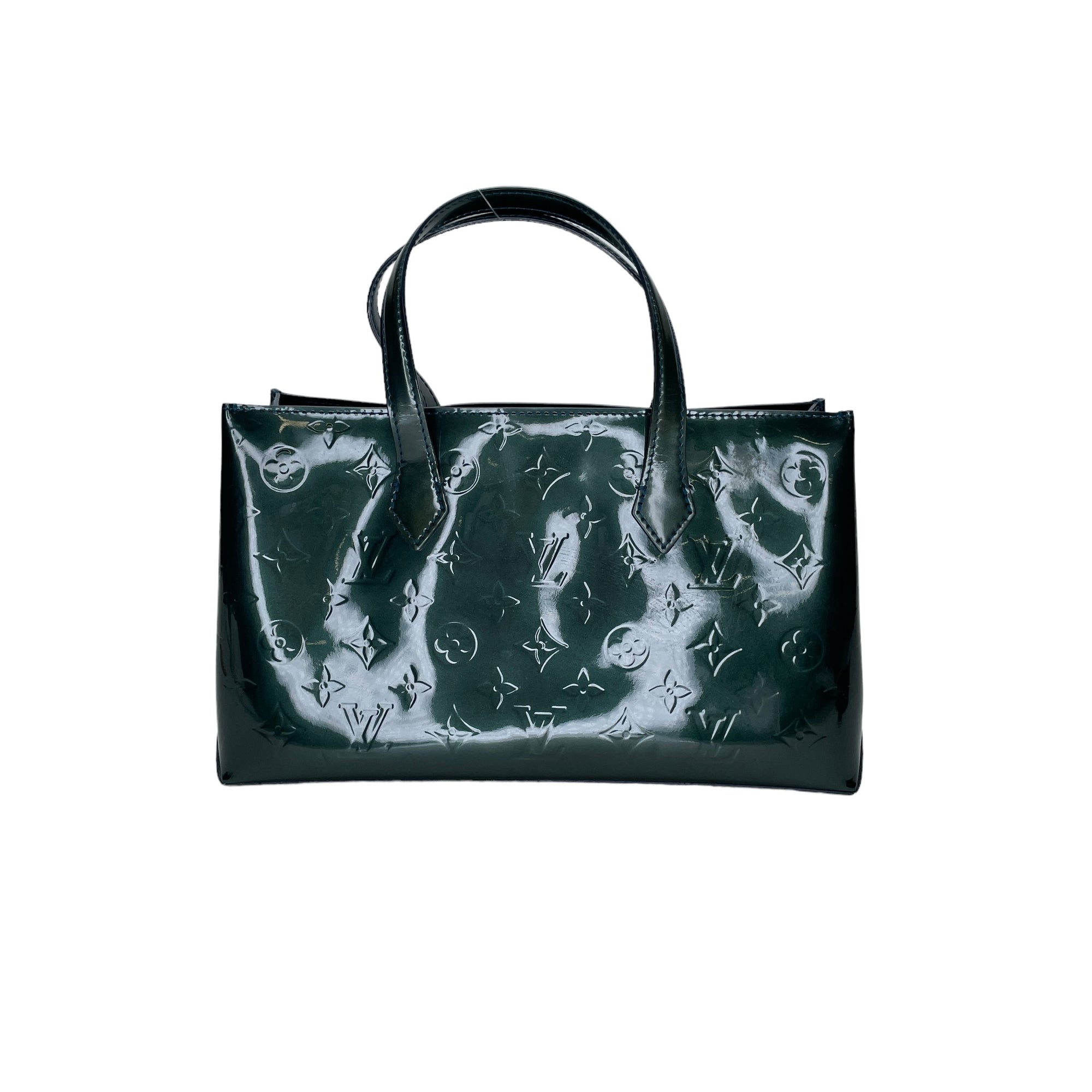 Wilshire PM Green Top Handle Bag in Patent Leather, Gold hardware