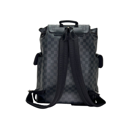 Christopher MM Black Backpack in Coated Canvas, Silver hardware