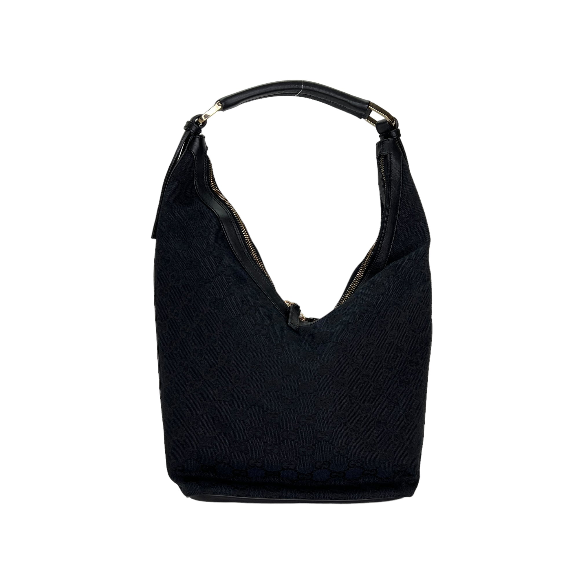 Hobo Navy Shoulder Bag in Canvas, Gold hardware