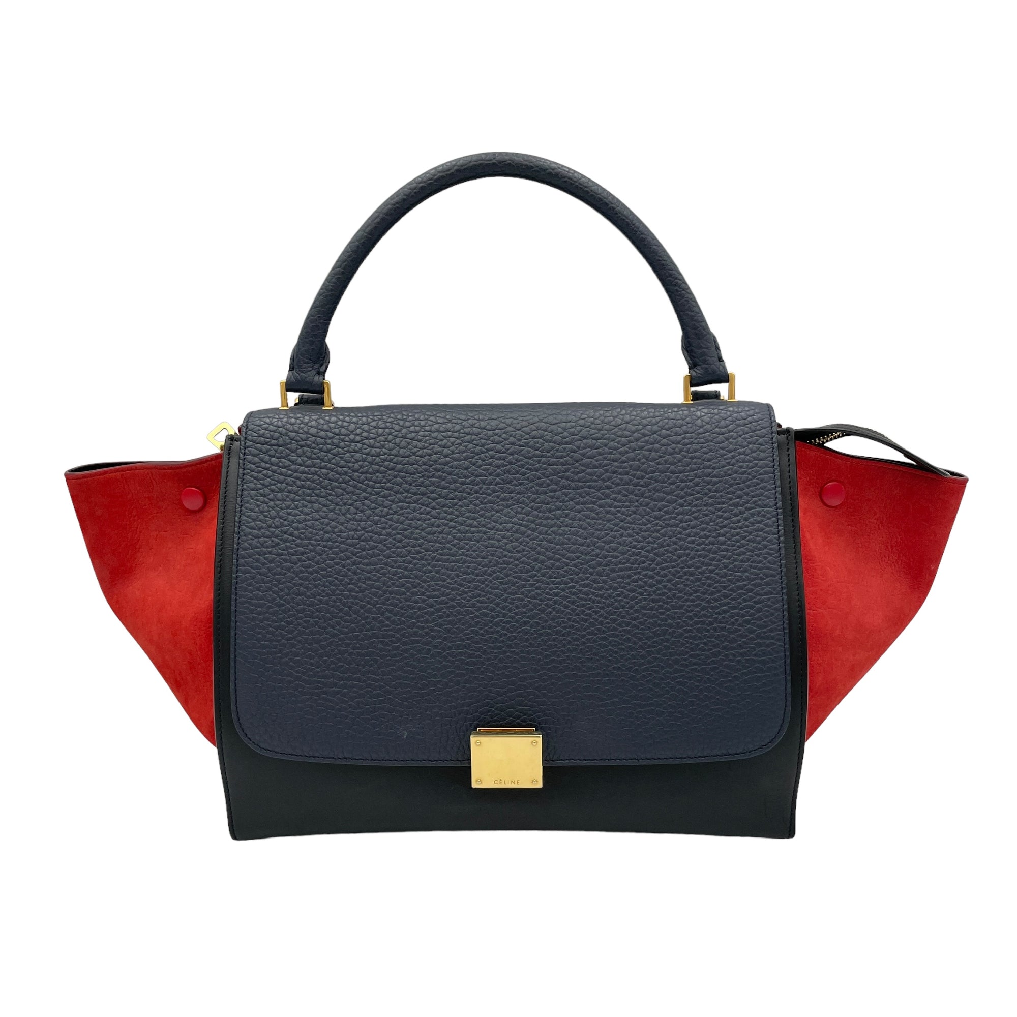 Trapeze Medium Black Top Handle Bag in Calfskin, Gold hardware