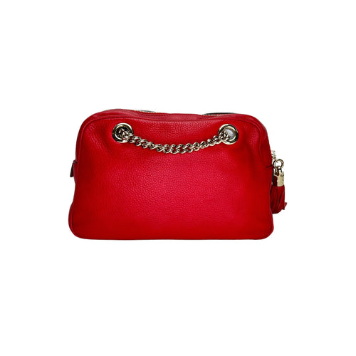 Soho Chain Red Shoulder Bag in Calfskin, Light Gold hardware