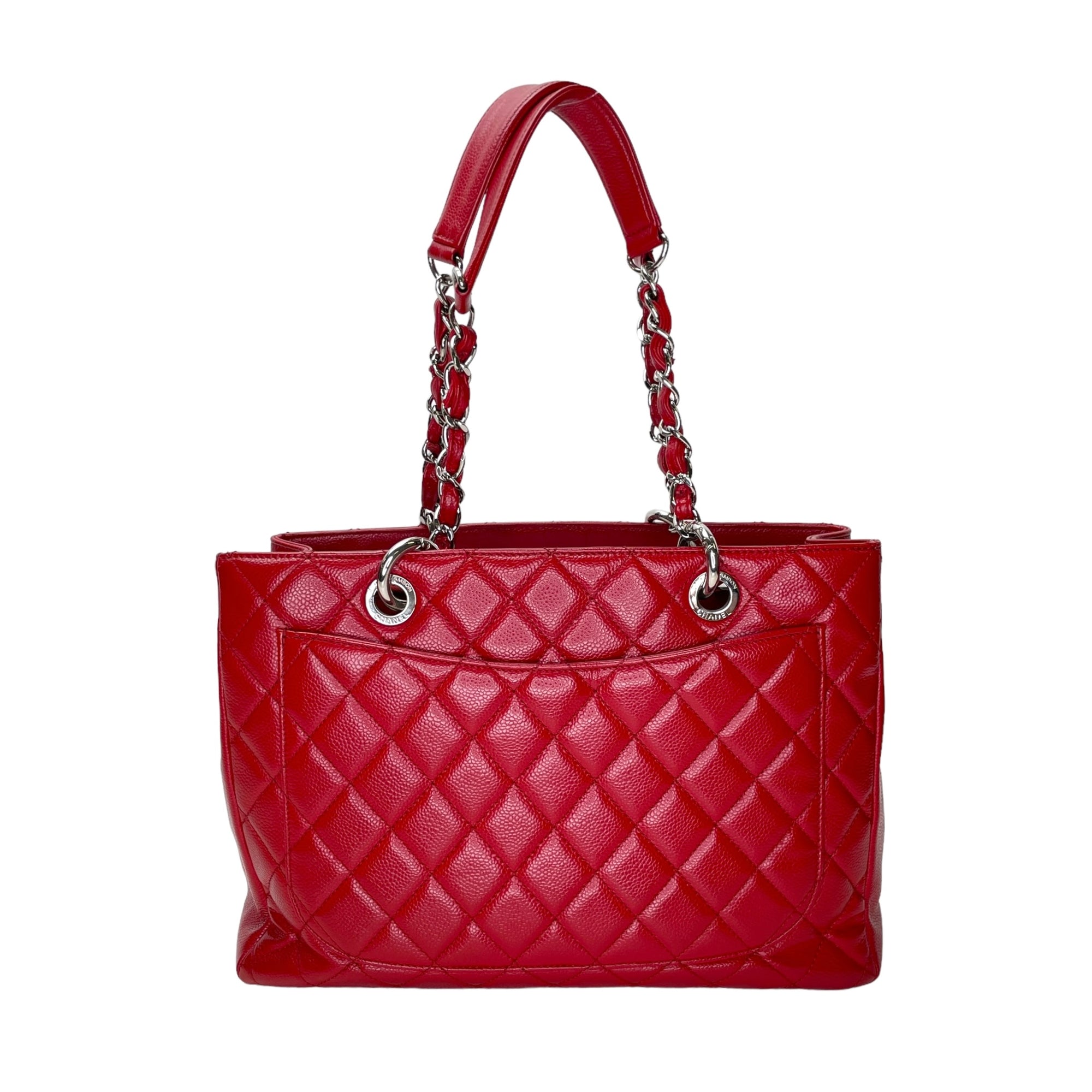 GST Red Tote Bag in Caviar Leather, Sliver hardware