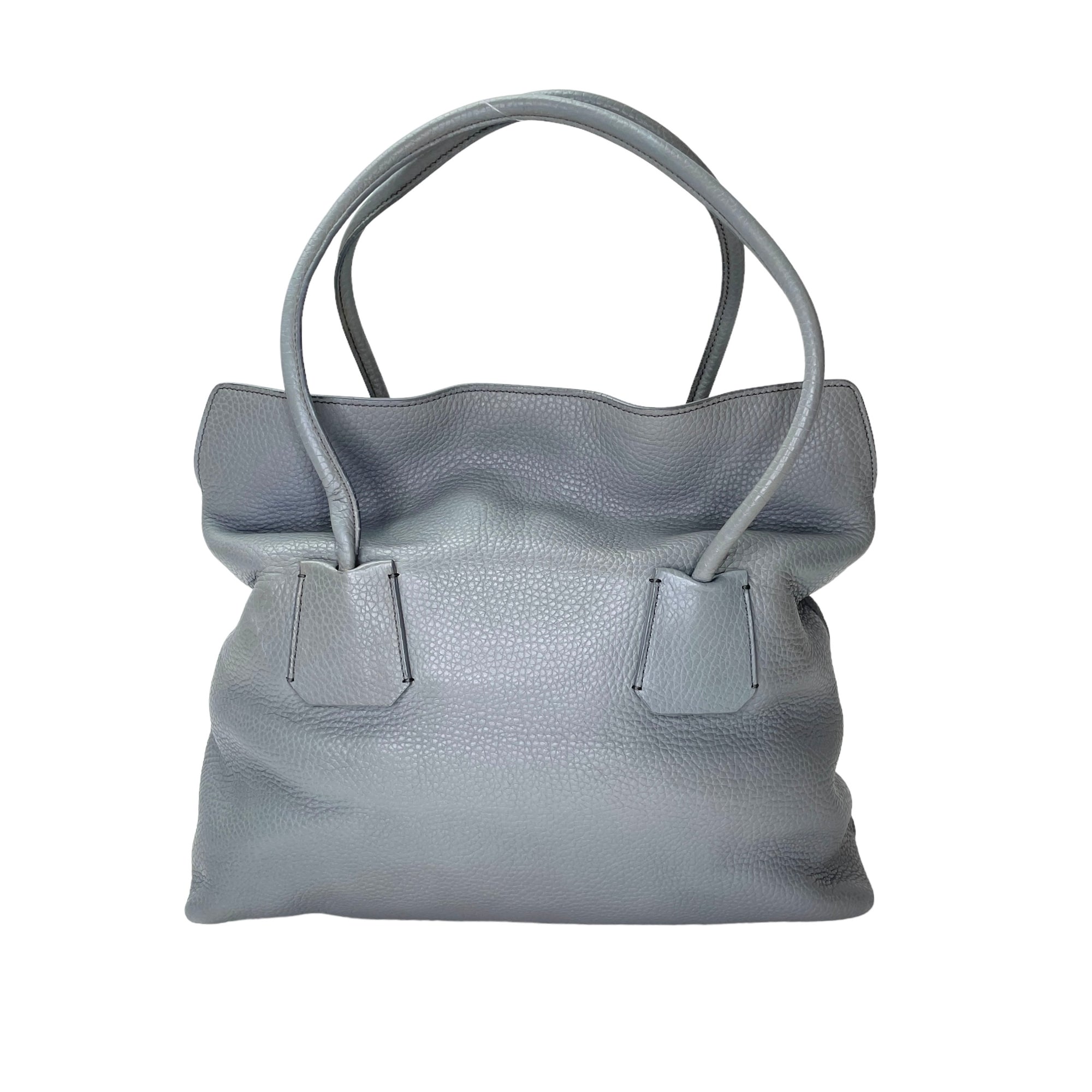 Grained M Grey Top Handle Bag in Calfskin, Gold hardware