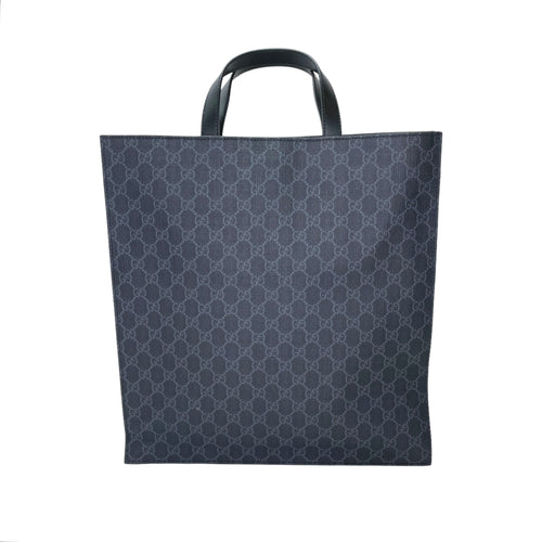 GG Supreme Tote Bag Black Tote Bag in Monogram Coated Canvas, Silver hardware