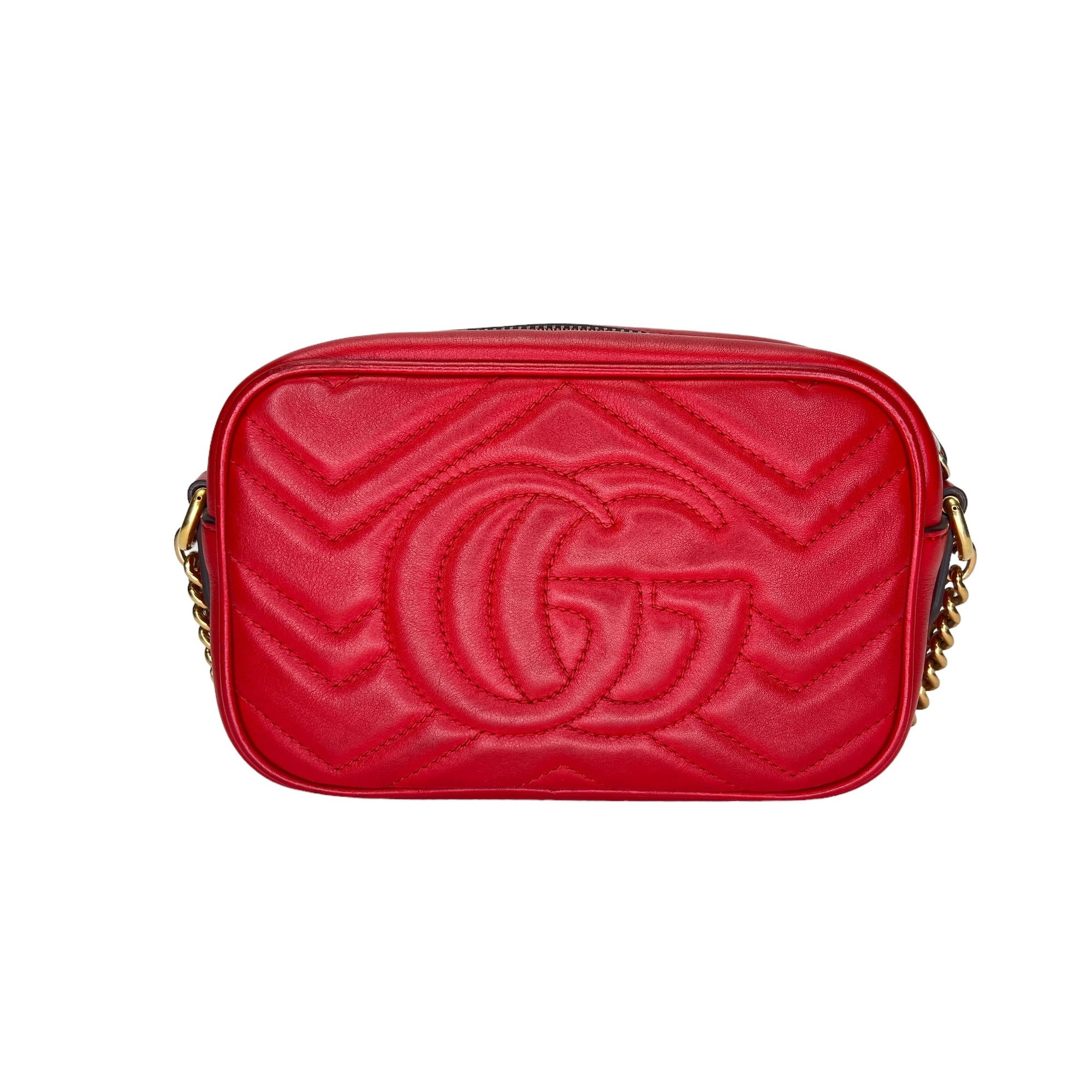 GG Marmont Red Crossbody Bag in Calfskin, Gold hardware