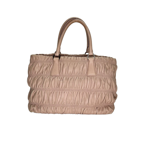 Gaufre Beige Top Handle Bag in Lambskin, Silver hardware