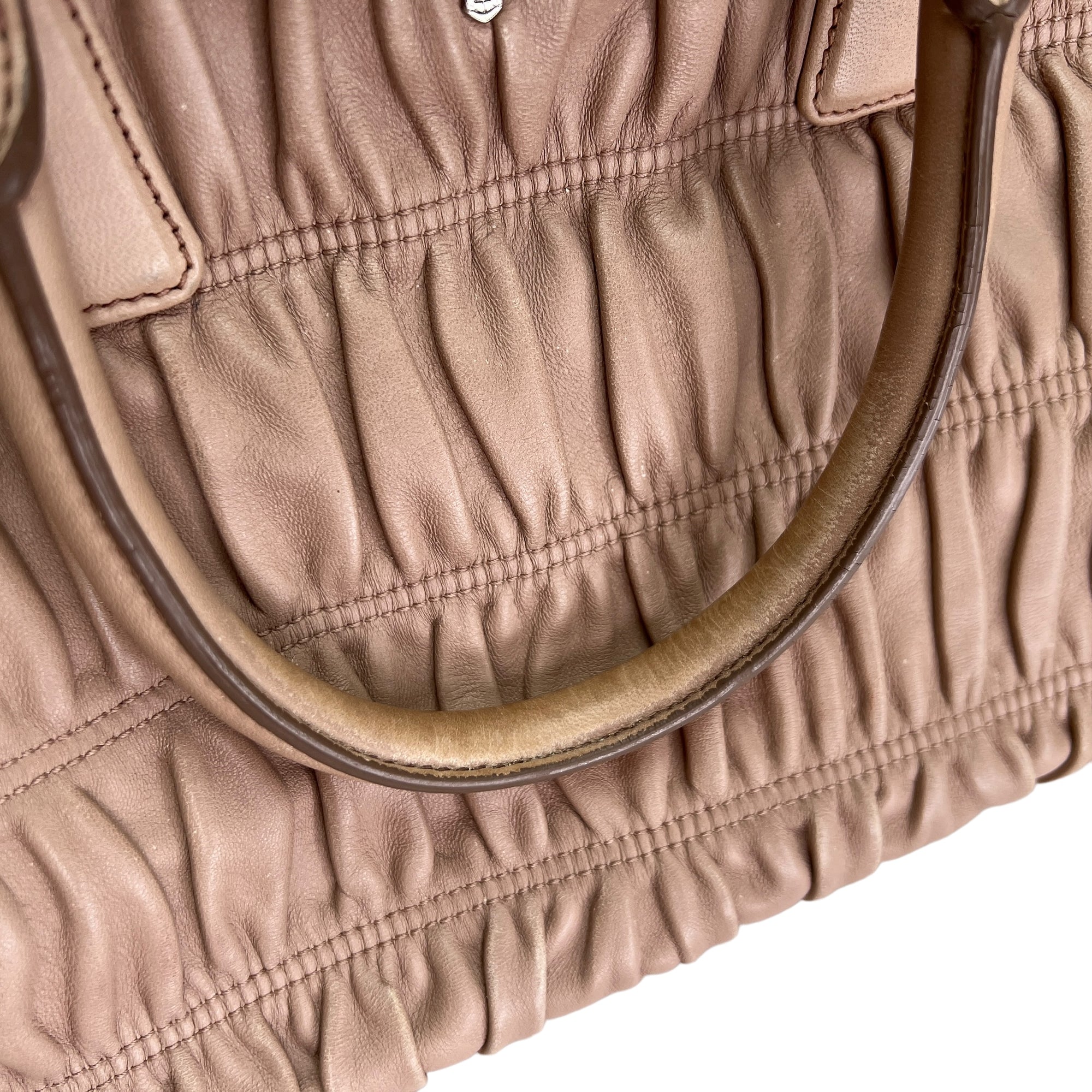 Gaufre Beige Top Handle Bag in Lambskin, Silver hardware