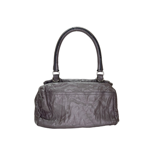 Pandora Small Grey Shoulder Bag in Calfskin, Silver hardware