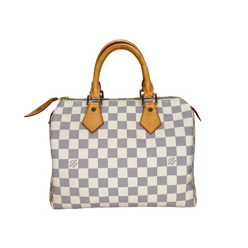 Speedy 25 Damier Azur Top Handle Bag in Coated Canvas, Gold hardware