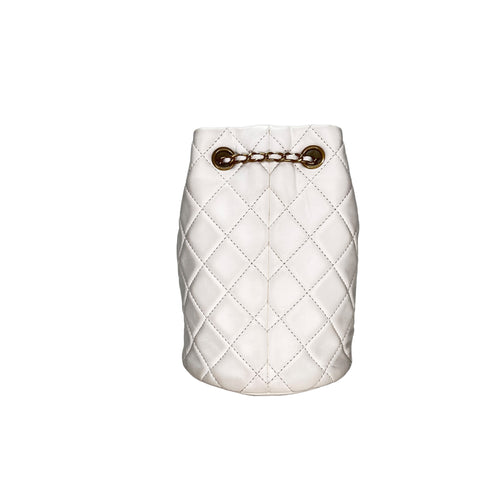 Quilted Pearl Crush Bucket Bag  White in Lambskin , Gold Hardware