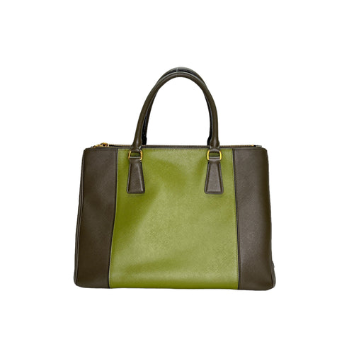 Galleria Green Top Handle Bag in Saffiano Leather, Gold hardware