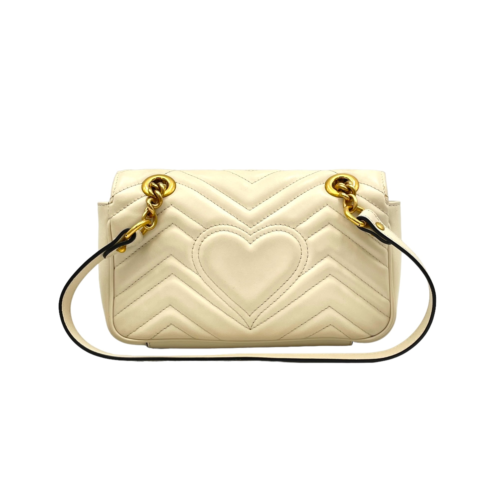 GG Marmont Mini White Shoulder Bag in Calfskin, Brushed Gold hardware